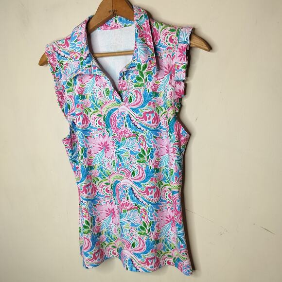 Gottex Floral Stretch Sleeveless Top Collared Colorful - Picture 4 of 9